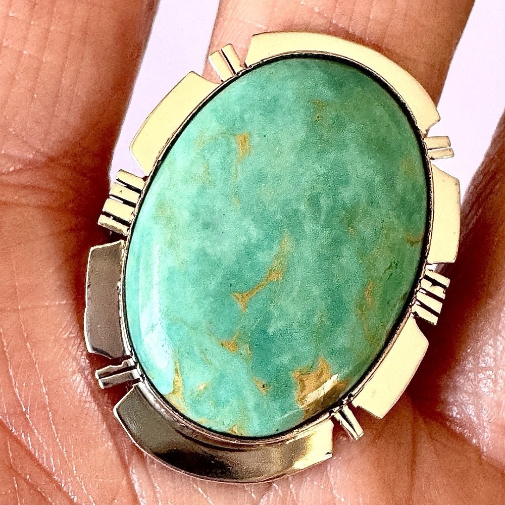 Chunky Turquoise Navajo Ring Sz 11 Sterling Evelyn Bahe Big Native American
